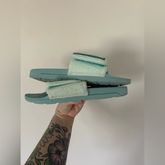 New Hunter Original Terry Towelling Logo Slides Women's Slip-on Sandals Green 7 - Picture 6 of 11